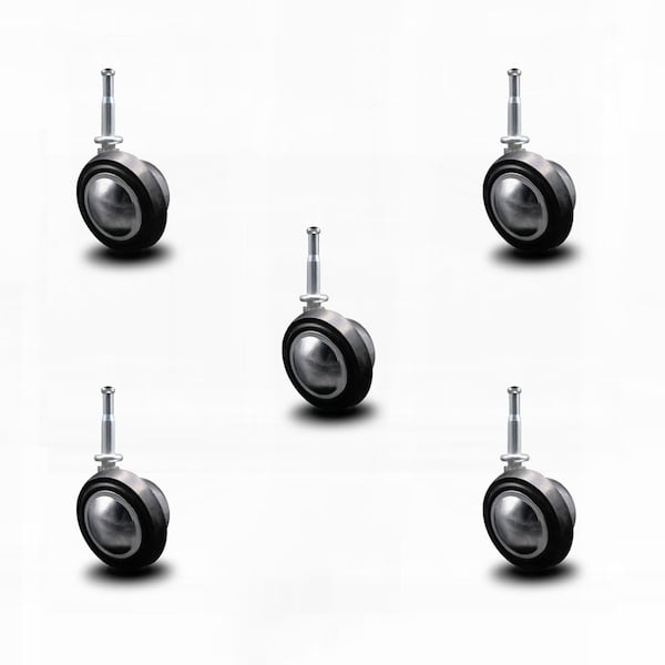 2.25 Inch Bright Chrome Soft Tread Ball Caster - Grip Neck Stem - SCC, 5PK